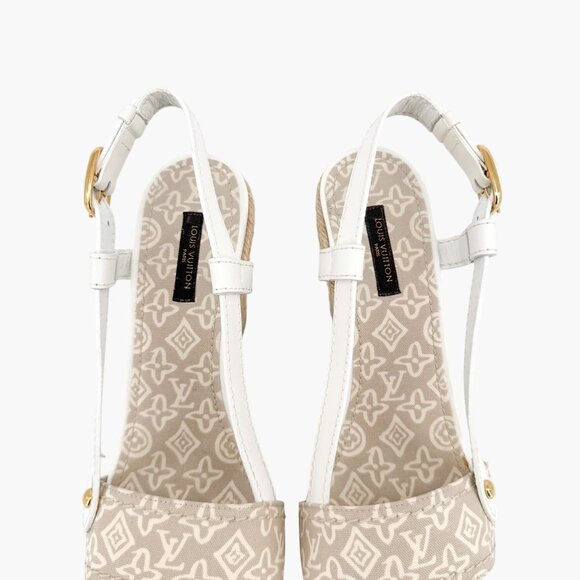 Louis Vuitton Espadrille Wedge Sandals Size 38.5 US 8.5 Beige LV Canvas Platform - Picture 4 of 14